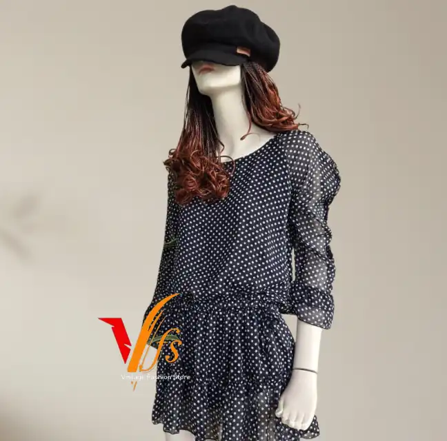 Home black and white dots dress